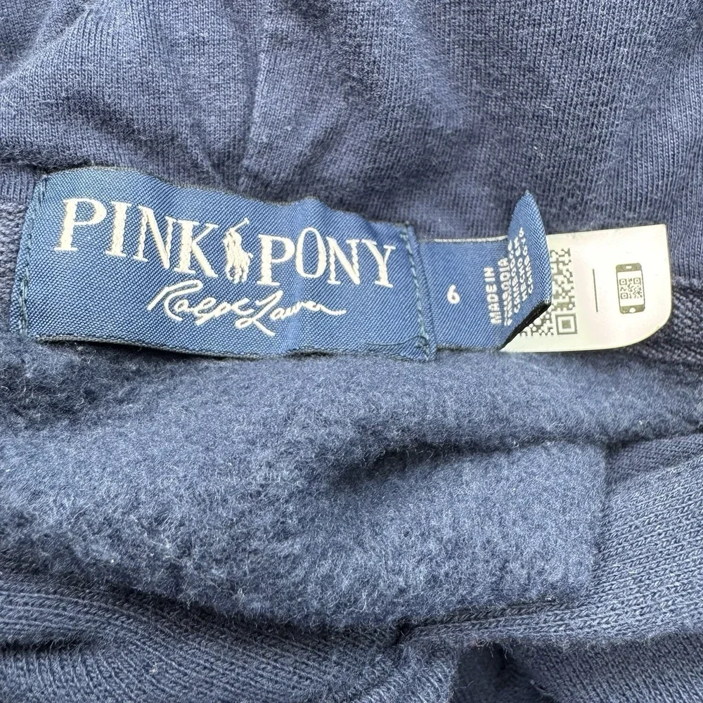 Pink Pony By Ralph Lauren Girls Navy Pink Embroidered Big Logo Hoodie‎ Size 6